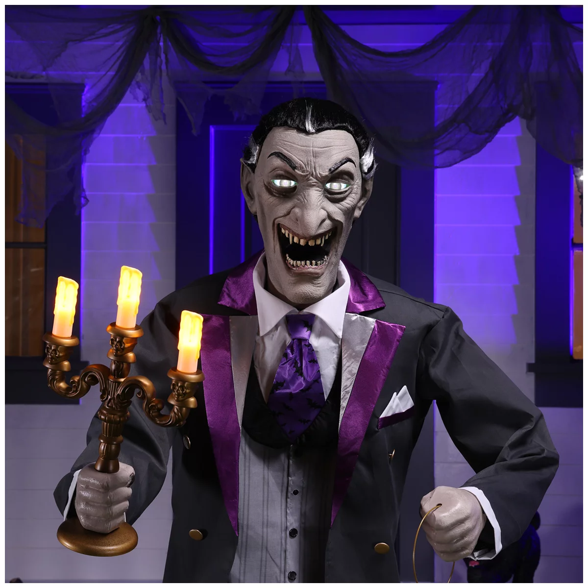 Animated Halloween Vampire Butler 188.8cm LED Eyes Sound Motion Sensor Decor
