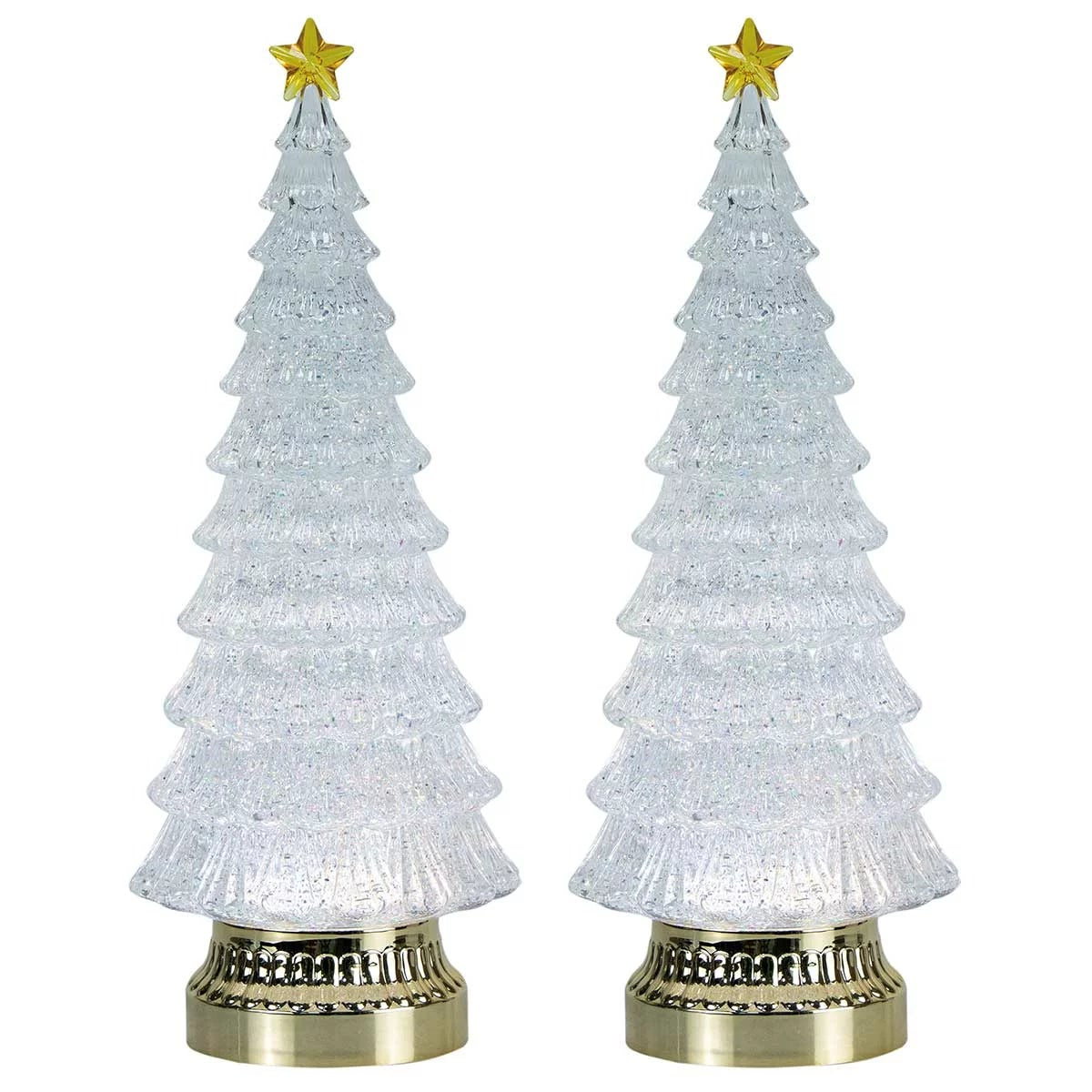 2 Piece LED Glitter Christmas Trees Set 38cm Lighted Tabletop Holiday Decoration