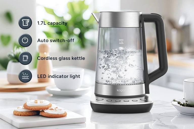 Kogan 1.7L Double Wall Glass Kettle (Stainless Steel)