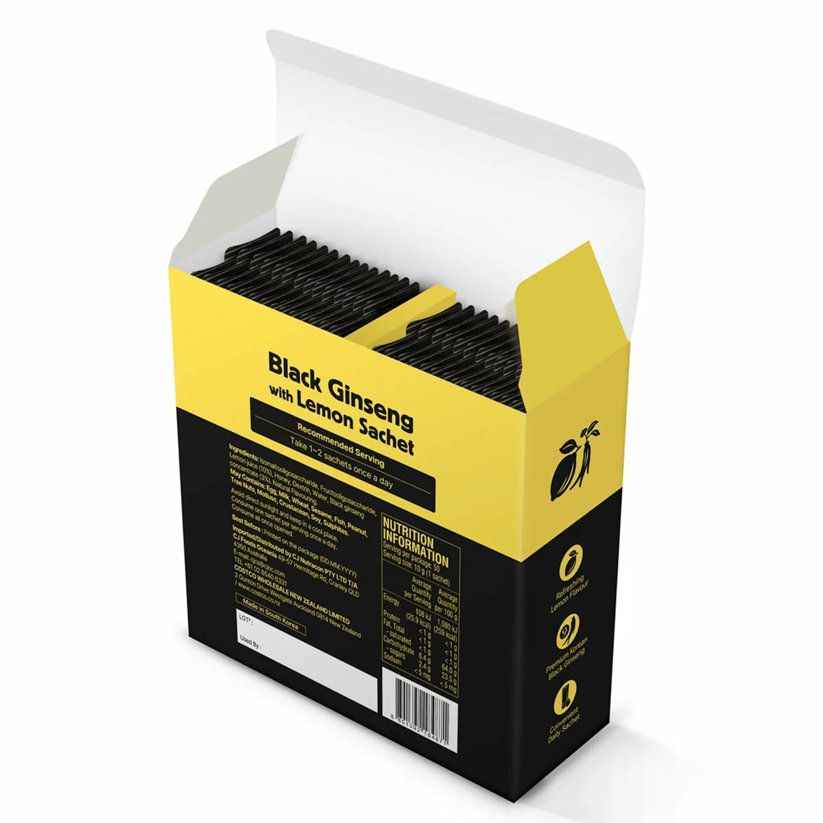 CJ Wellcare Black Ginseng Lemon Stick 50 x 10g Korean Ginseng SUBTITLE
