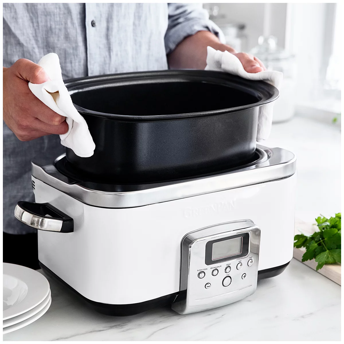 GreenPan Elite Cloud Cream Electric Slow Cooker 230V 2200W Home Kitchen Cookware Free shipping