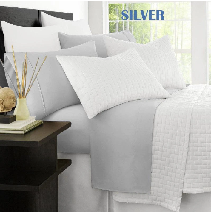 Ramesses 2000 Thread Count Bamboo Single Sheet Set Silver Soft Cooling