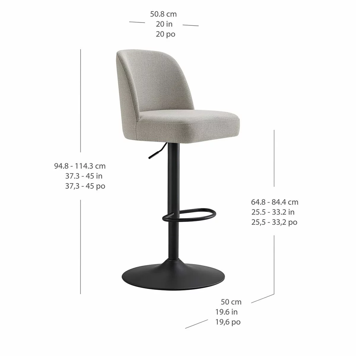 Gas Lift Bar Stool Adjustable Height Swivel Seat Modern Kitchen Counter Chair