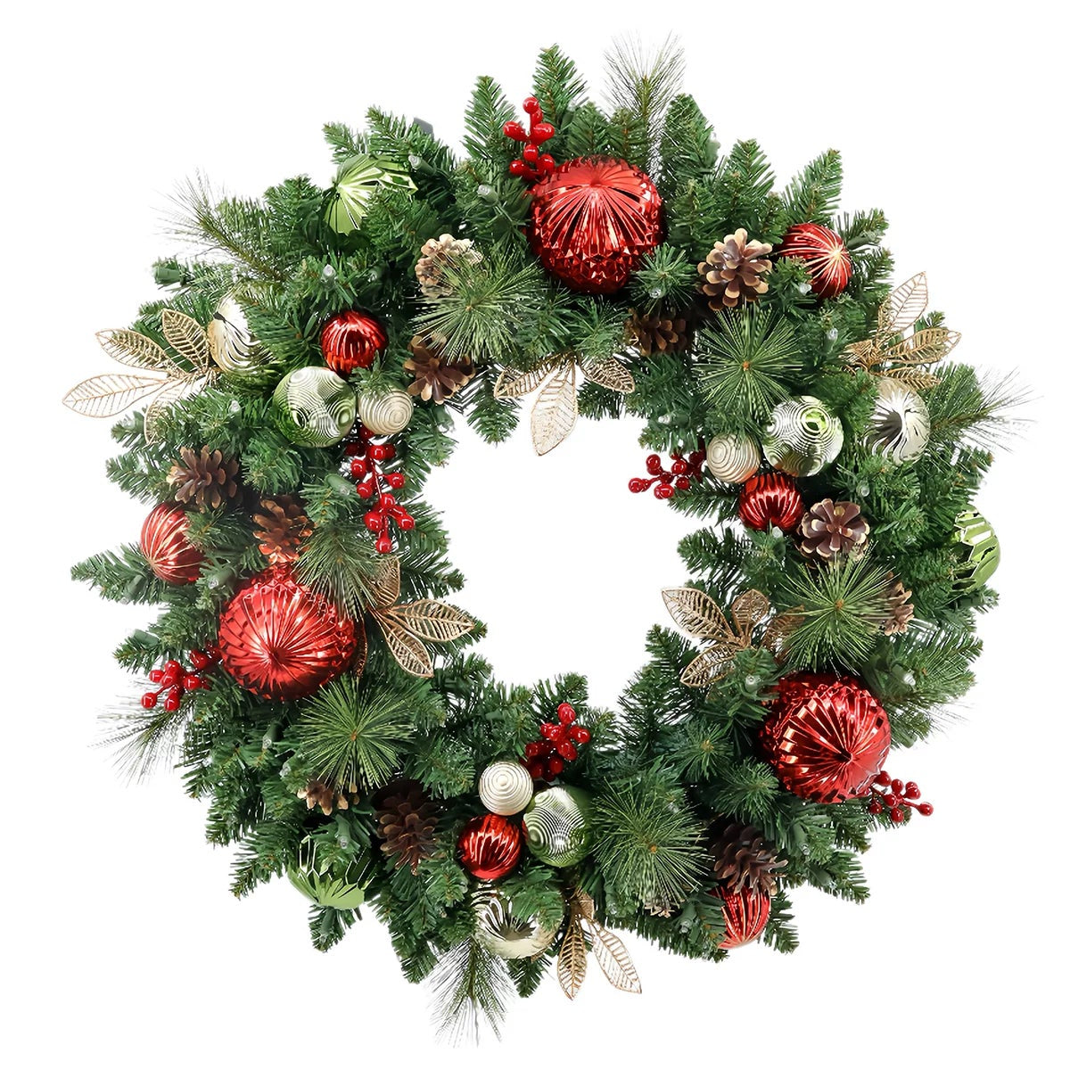 30 Inch Pre-Lit Christmas Wreath Red Artificial Holiday Home Decor