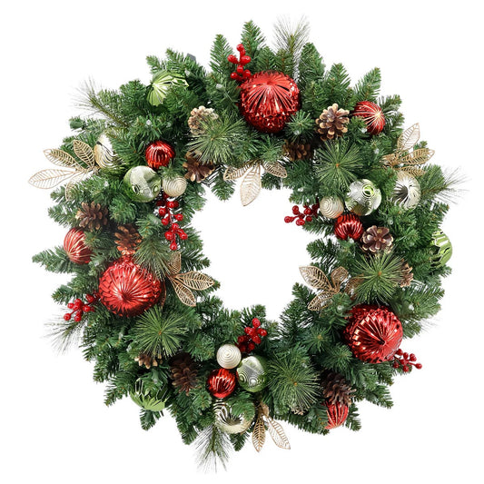 30 Inch Pre-Lit Christmas Wreath Red Artificial Holiday Home Decor