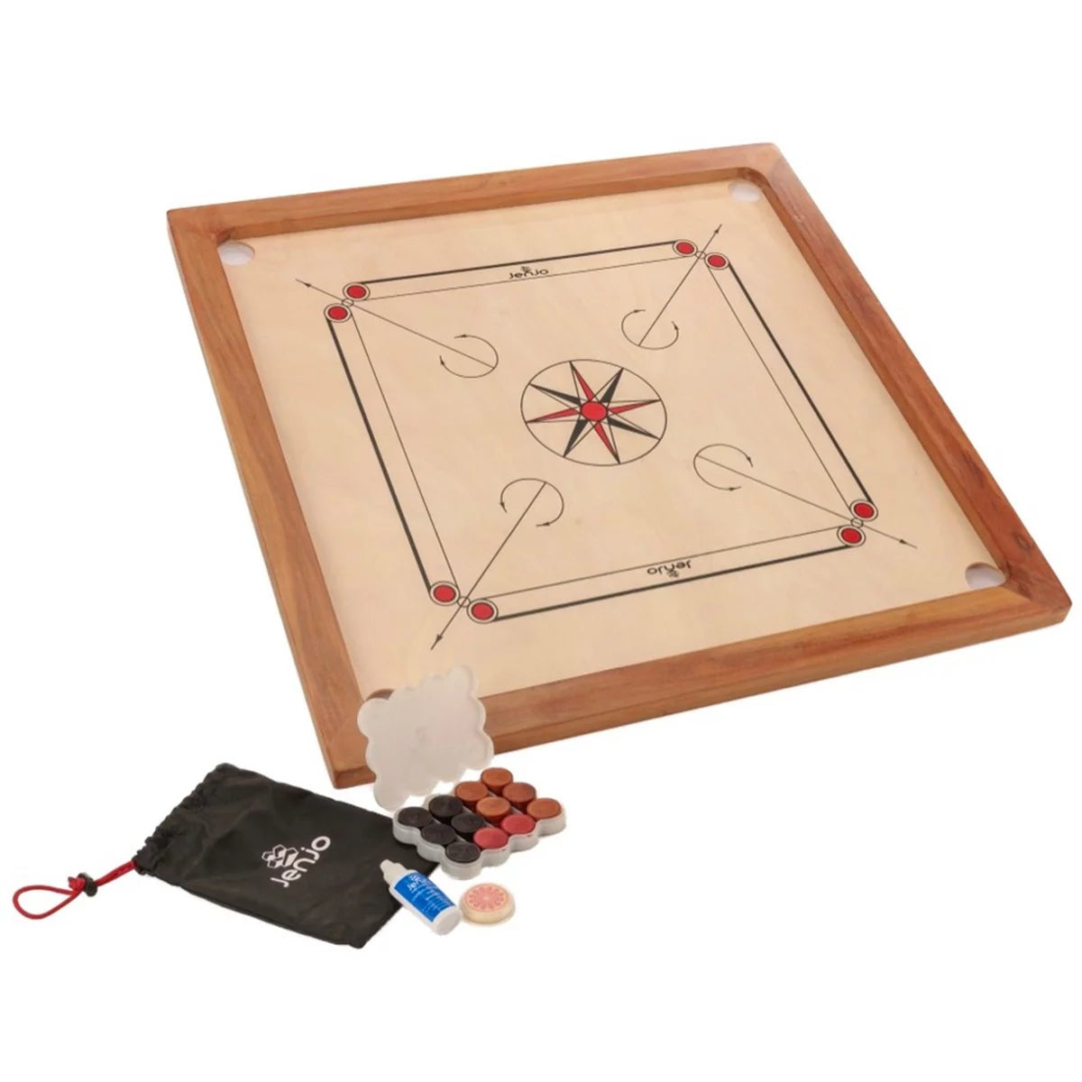 Jenjo Carrom Board Standard 84cm Wooden Strategy Game Indoor Outdoor Family Game