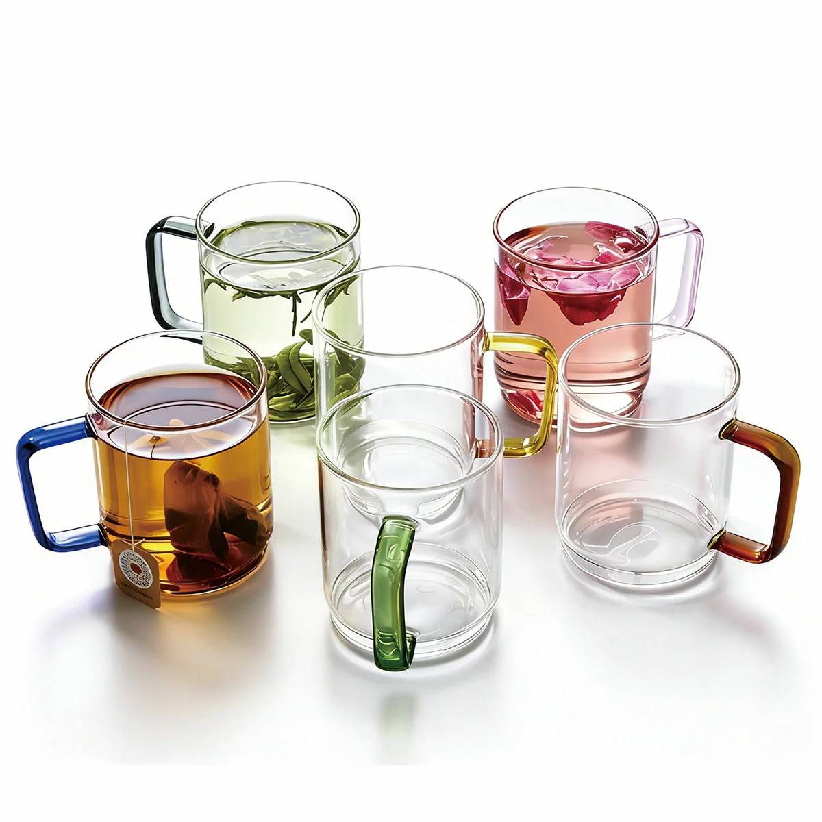 King Crystal 410ml Borosilicate Glass Coffee Mugs Set of 6 Stackable W/ Handles