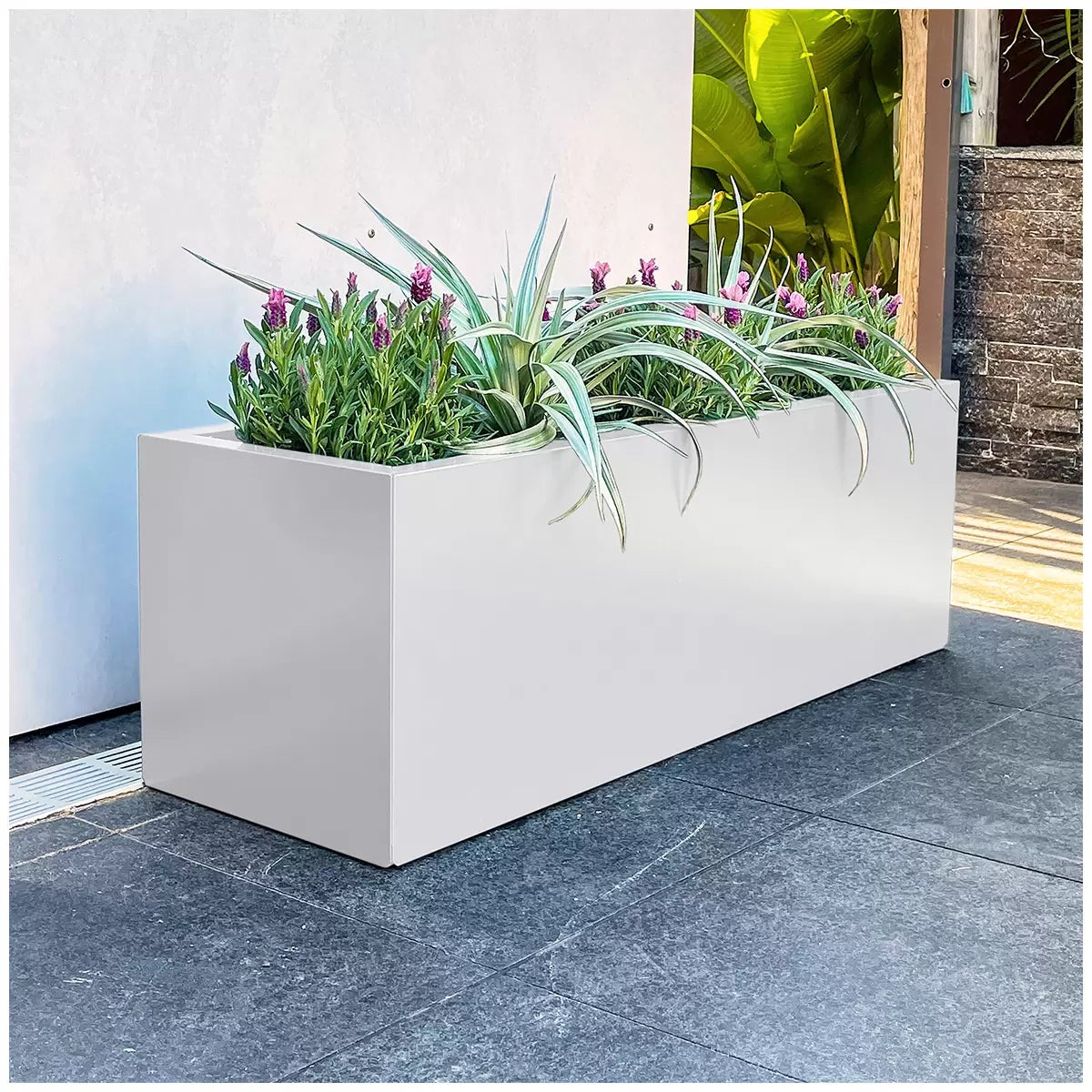 Greenlife Vibrant White Designer Planter Box 900x300x300mm Steel Garden