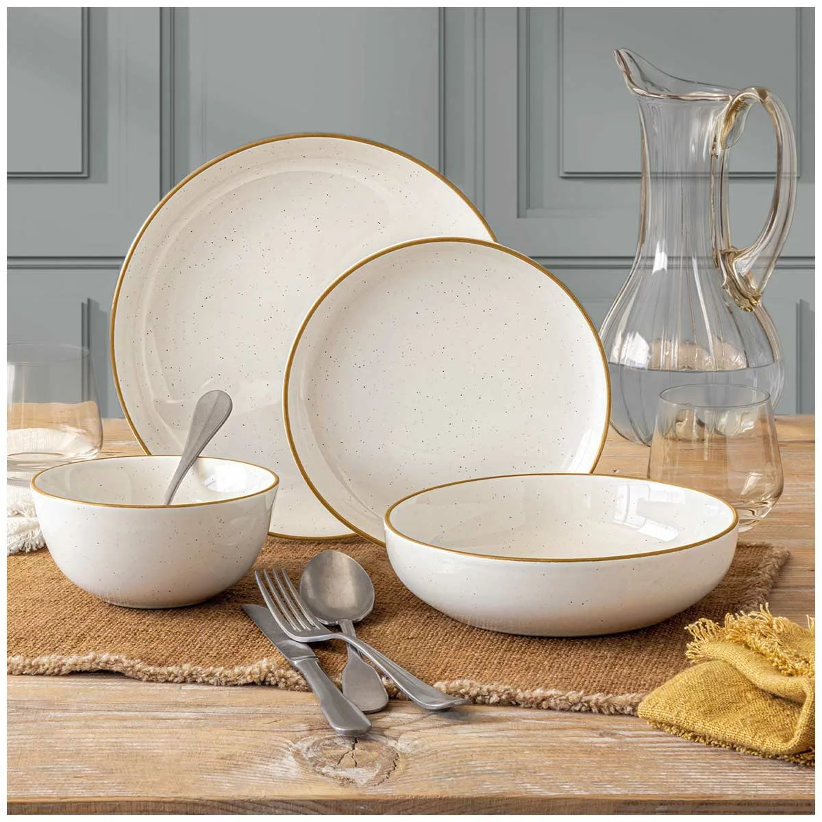 over&back Options 16 Piece Stoneware Dinner Set White Microwave Safe