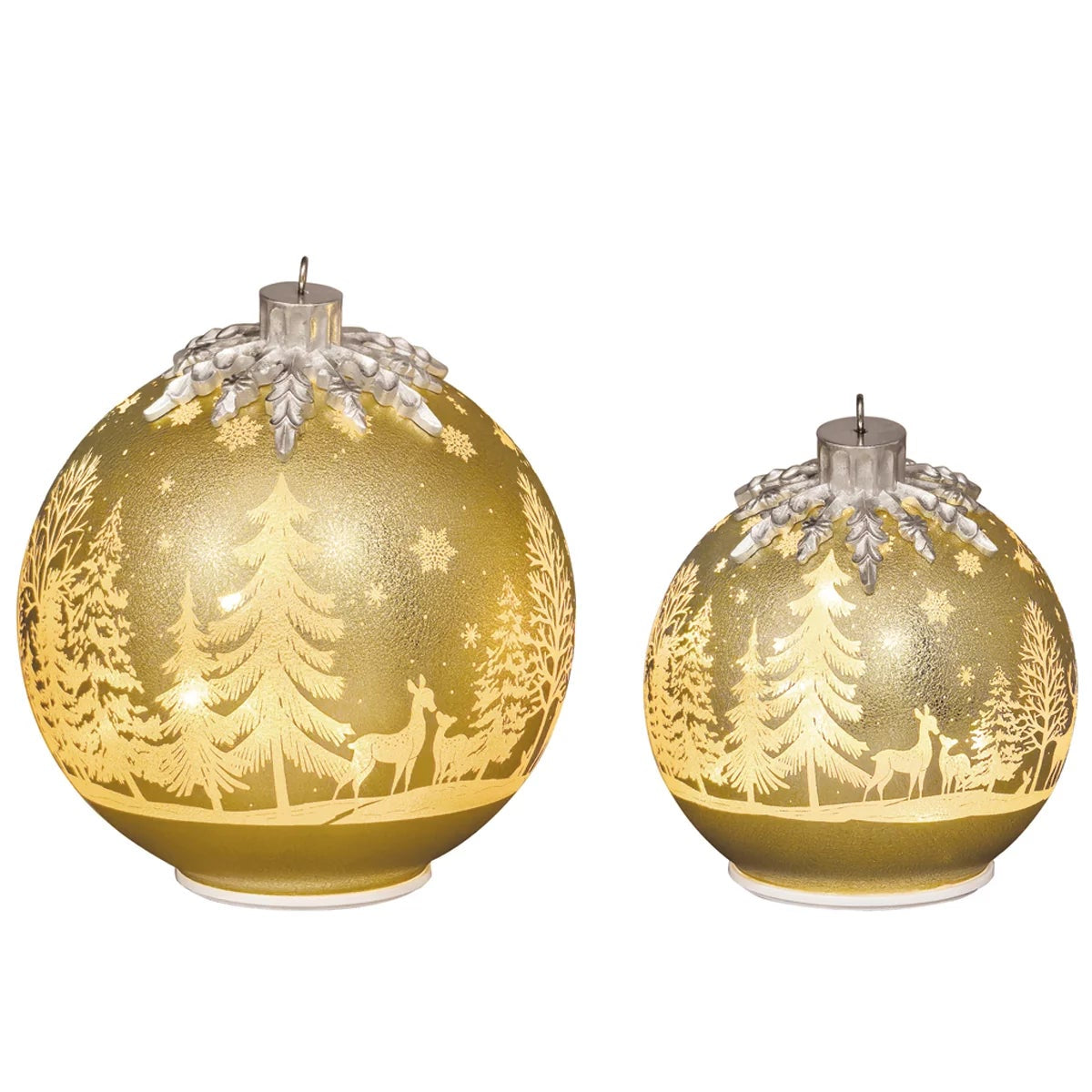 Seasonal Rotating Glass Balls 2pc Gold LED Christmas Holiday Home Decor