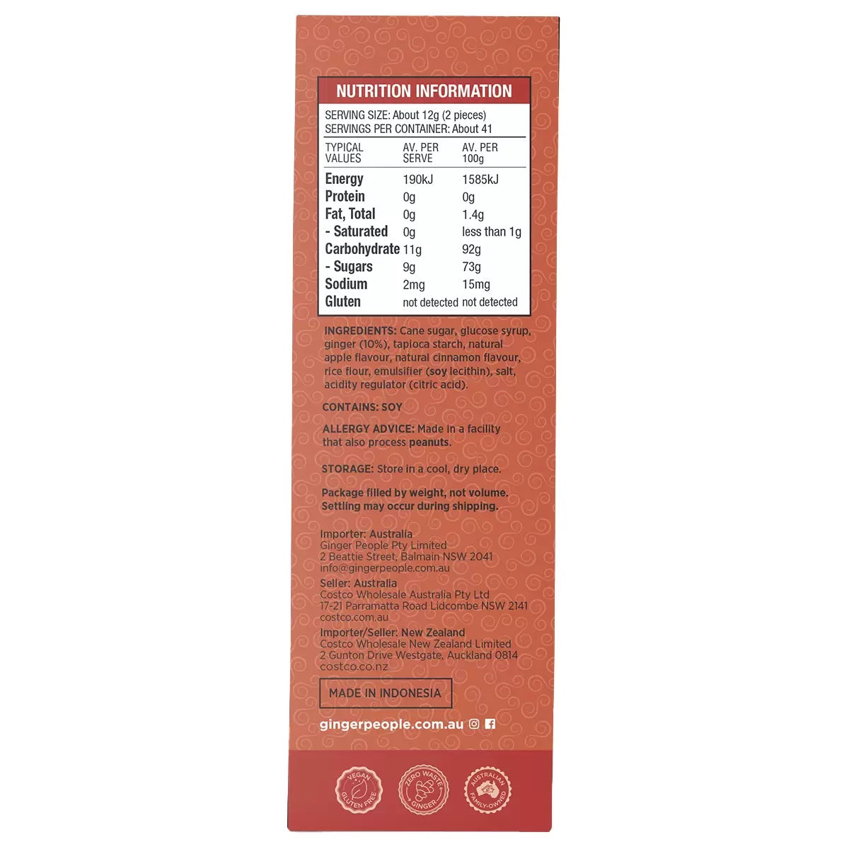 GIN GINS Spicy Apple Ginger Chews 500g The Ginger People Vegan Gluten Free