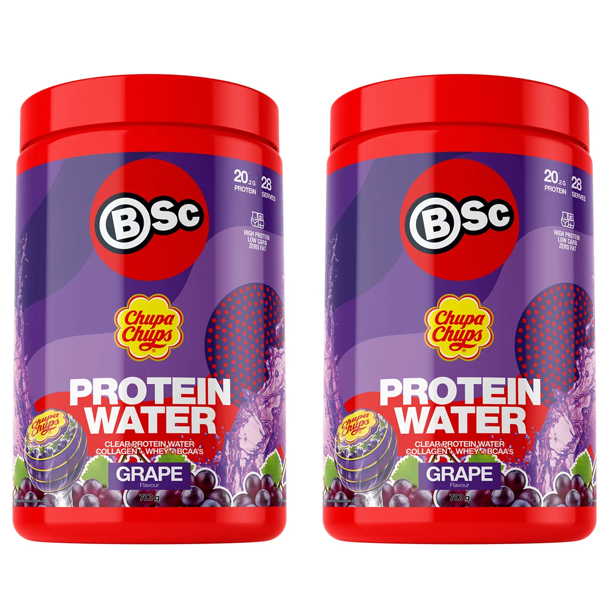 BSc x Chupa Chups Protein Water Grape 700g x 2 - 56 Serves Post Work Out Drinks