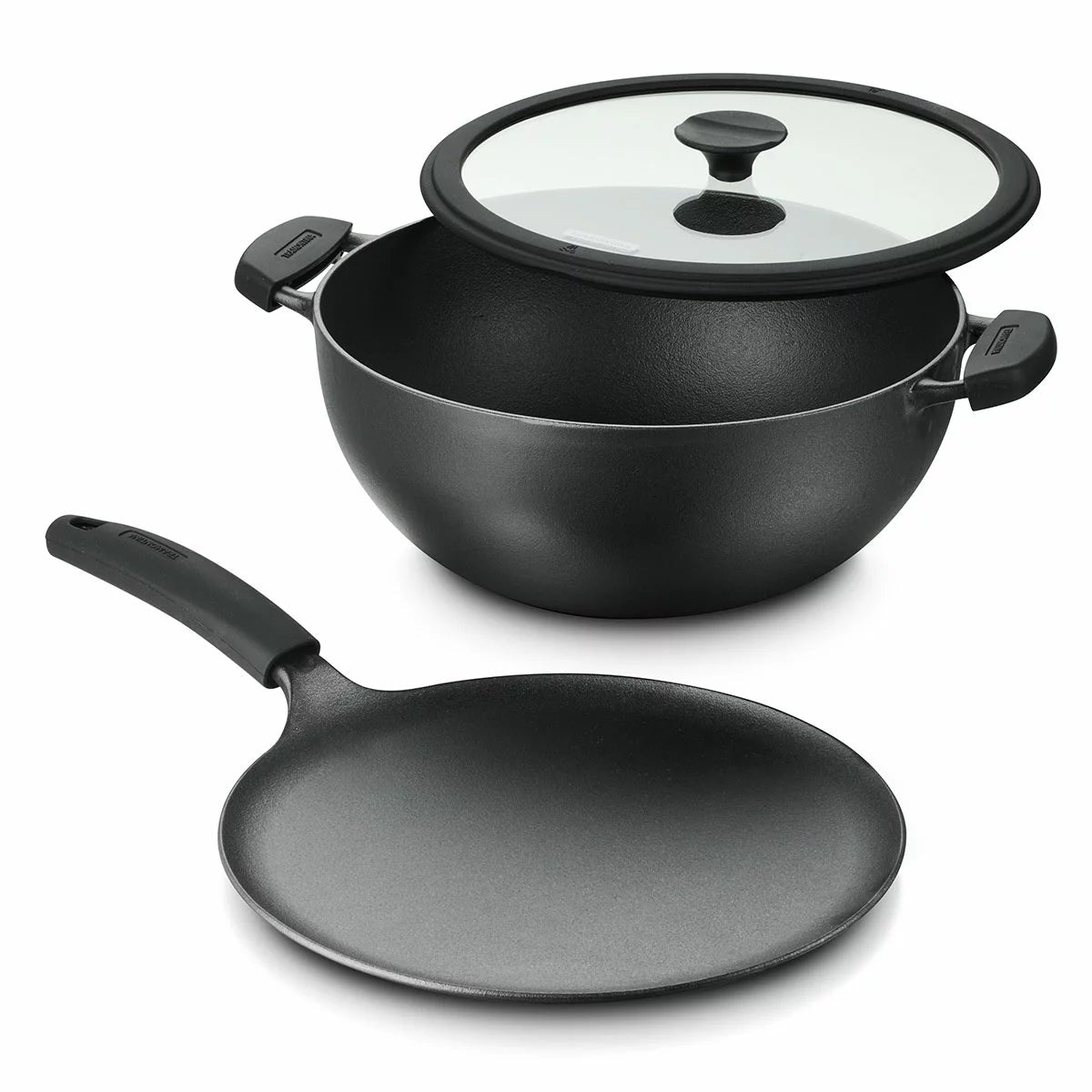 Tramontina Cast Iron Kadai & Tawa 3 Piece Set Induction Oven Safe 6.6L Cookware