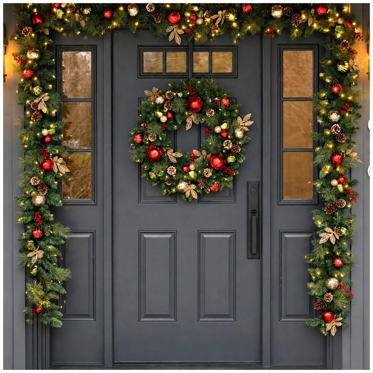 2.7M Pre-Lit Red Christmas Garland 90 LED Decorated Holiday Greenery