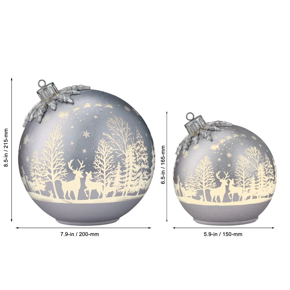 Seasonal Rotating Glass Balls 2pc Silver LED Christmas Holiday Home Decor