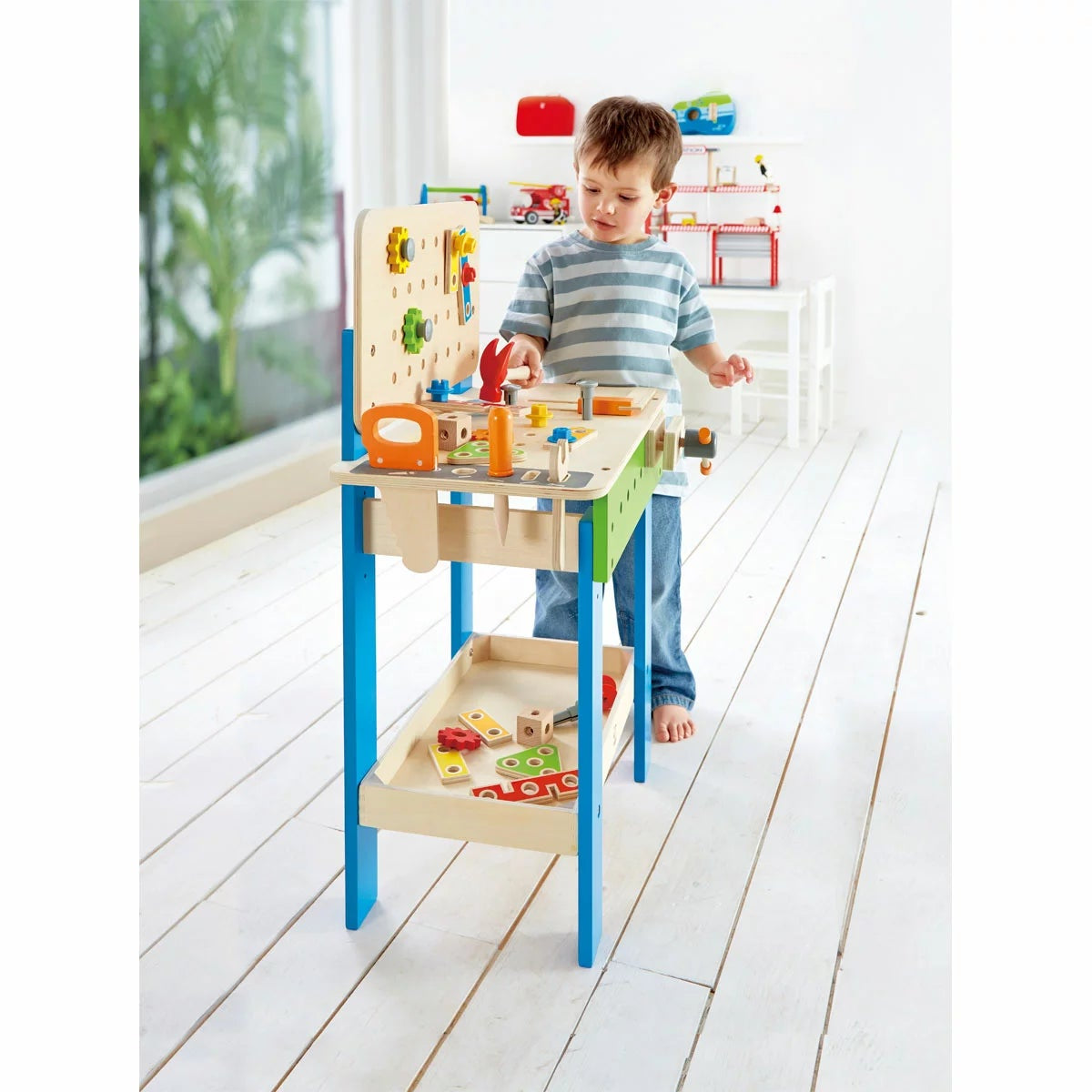 Hape Wooden Kids Workbench 35pc Tool Set Hammer Saw Screwdriver 3+ Years