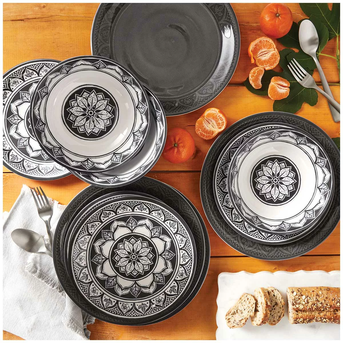 Pandex Melamine Dinnerware 12 Piece Set Black Dishwasher Safe - Free Shipping