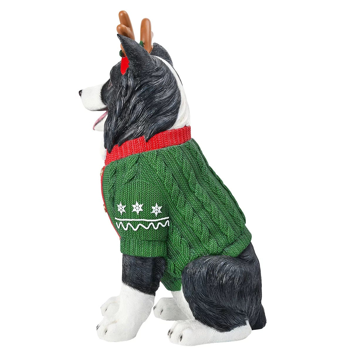 Christmas Border Collie Dog Greeter Resin Holiday Statue Indoor Decor