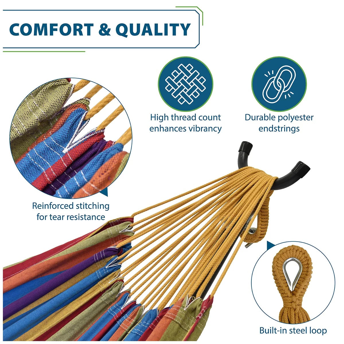 Vivere Cotton Double Hammock with Steel Stand Tropical 204kg