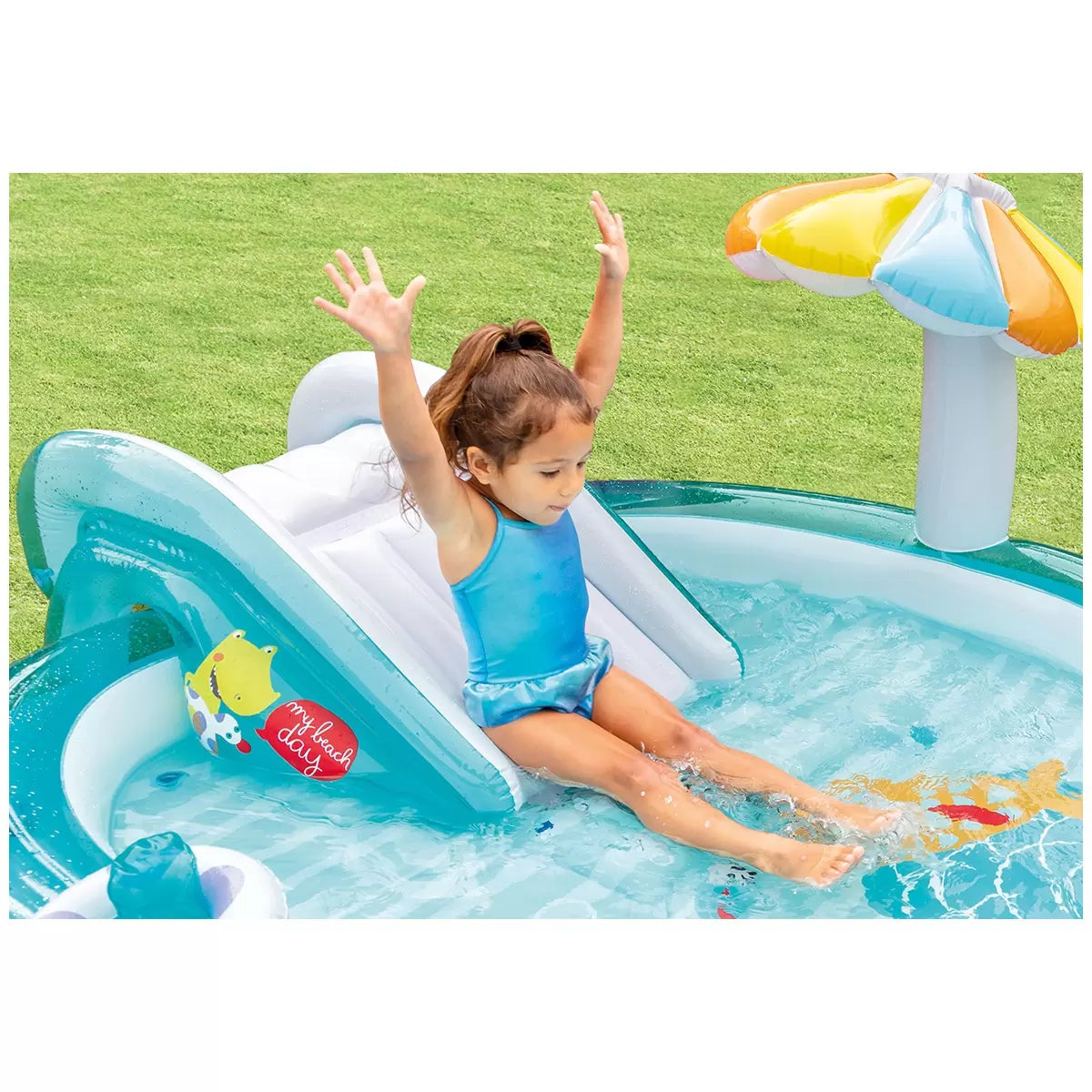 INTEX Gator Inflatable Play Centre Kids Pool Water Slide& Sprayer Mushroom Shade