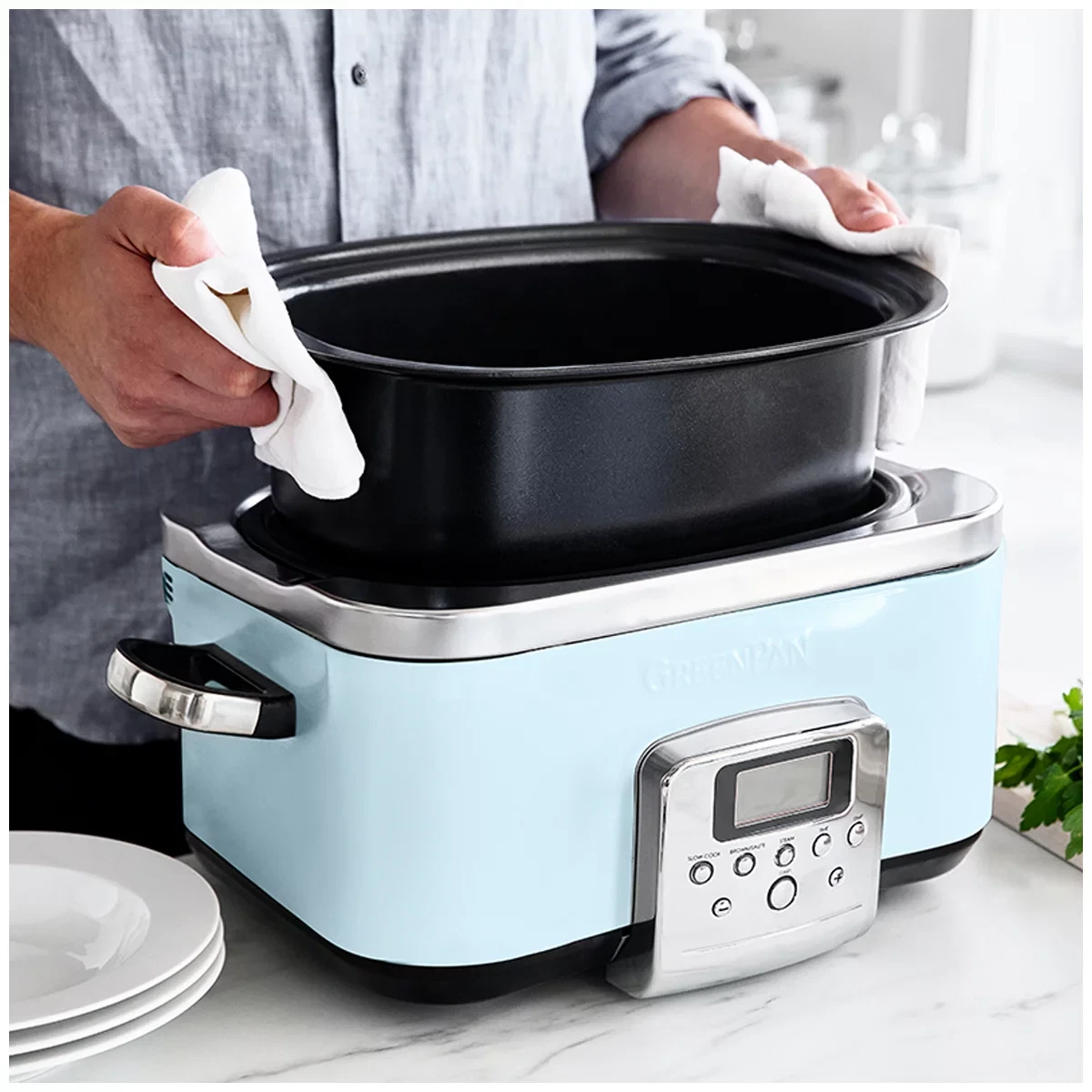 GreenPan 6L Slow Cooker CC005725-003 Blue Haze Home Kitchen Cookware Free Shipping