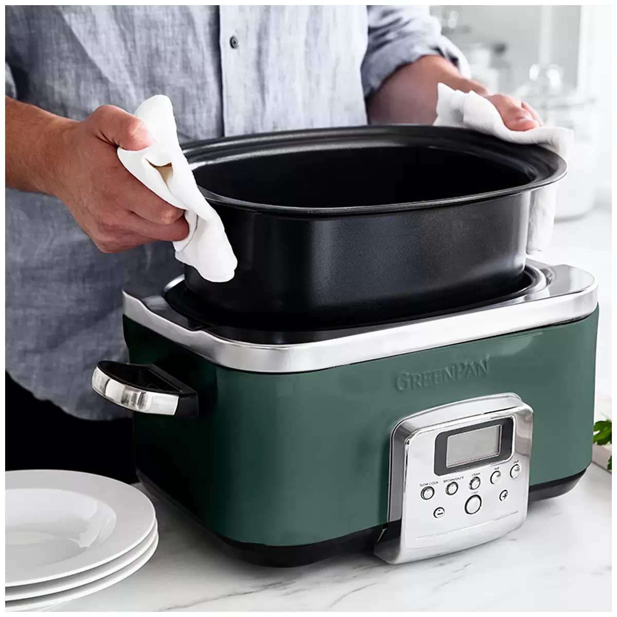 GreenPan 6L Slow Cooker CC009380-001 Pine Green Home Kitchen Cookware Free Shipping