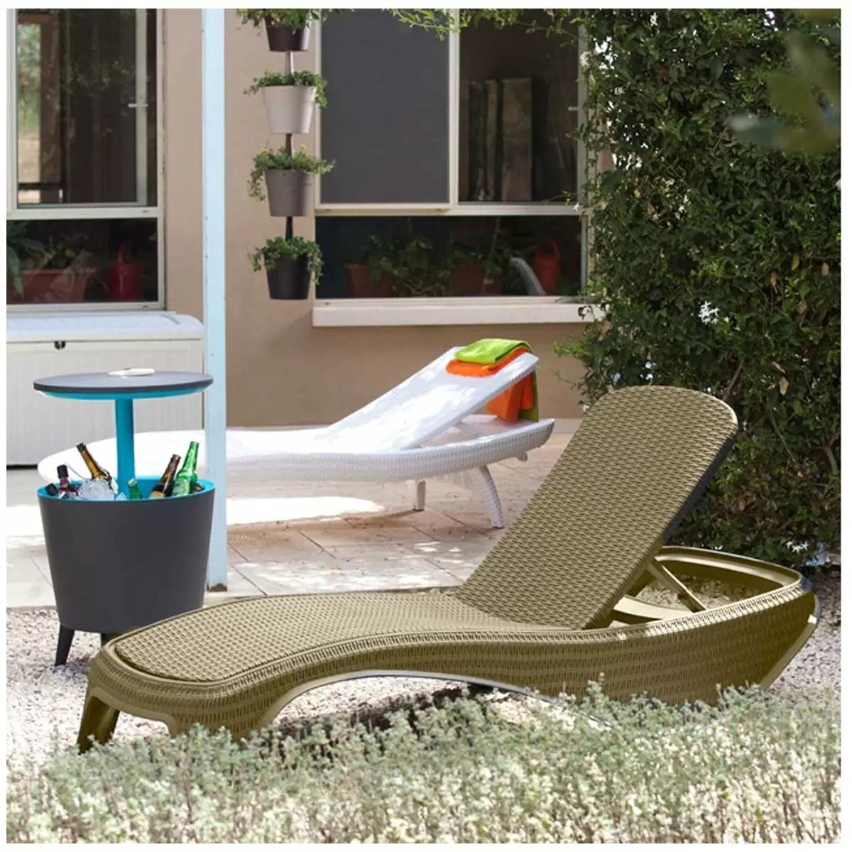 Keter Atlantic Sun Loungers 2Pk Beige Reclining Patio UV Resistant Furniture