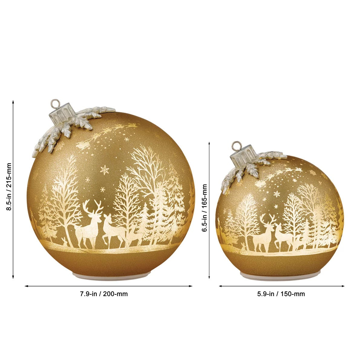 Seasonal Rotating Glass Balls 2pc Gold LED Christmas Holiday Home Decor