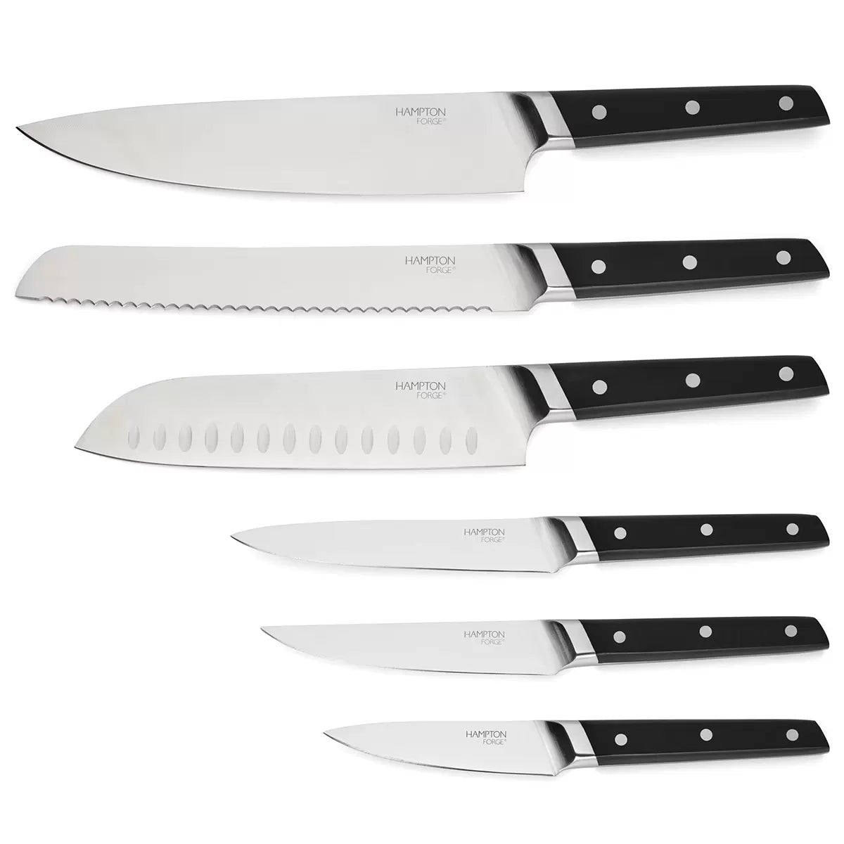 Hampton Forge Aero 10pc Knife Block Set Black Chef Bread Santoku Steak Knives