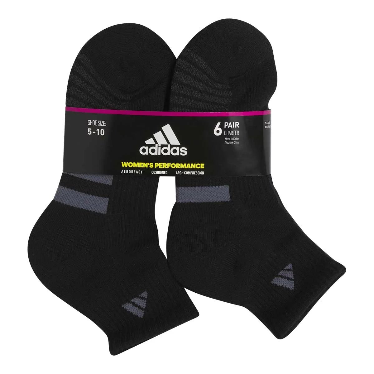 Adidas Womens Cushioned Crew Socks 6 Pair Pack Black Athletic Everyday Socks