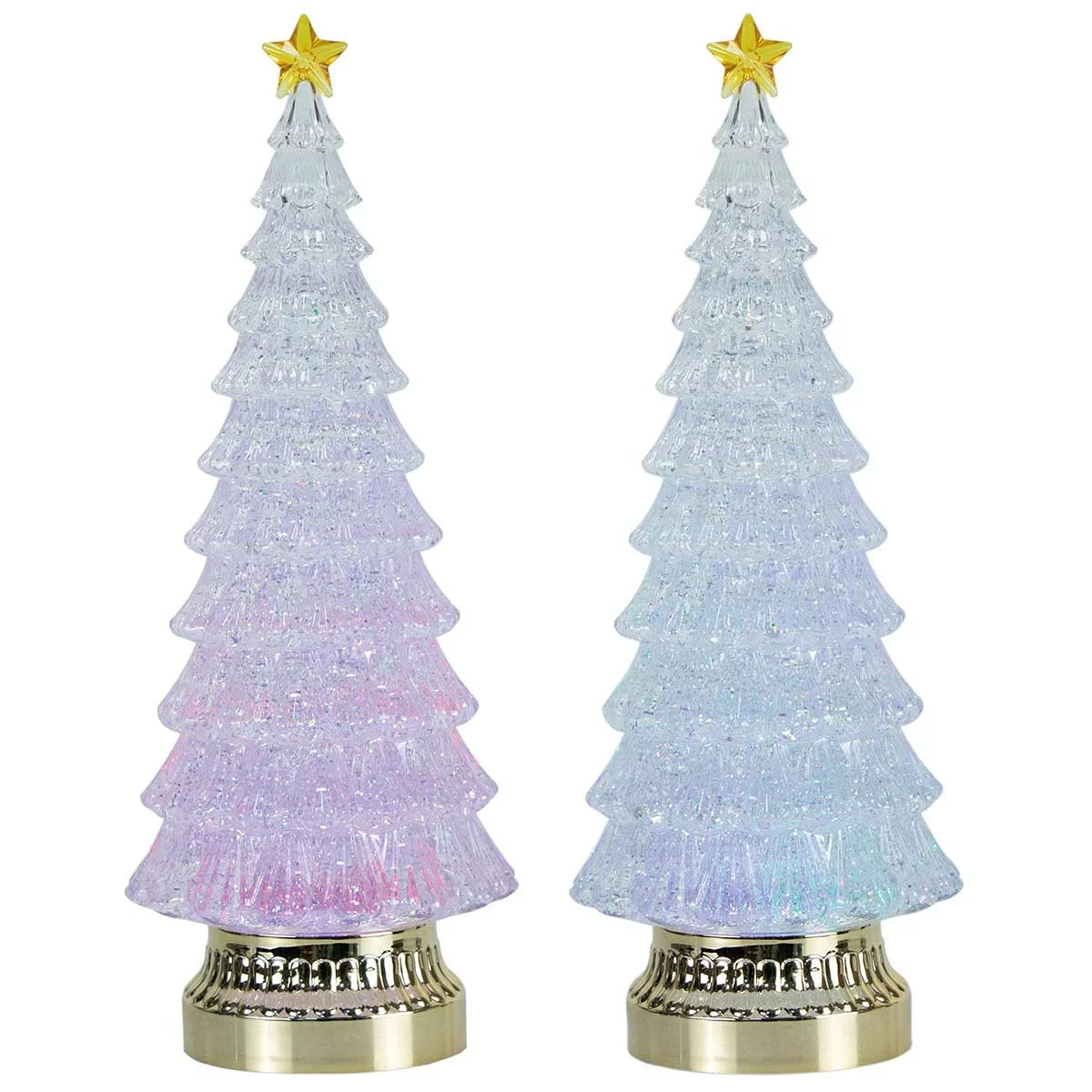 2 Piece LED Glitter Christmas Trees Set 38cm Lighted Tabletop Holiday Decoration