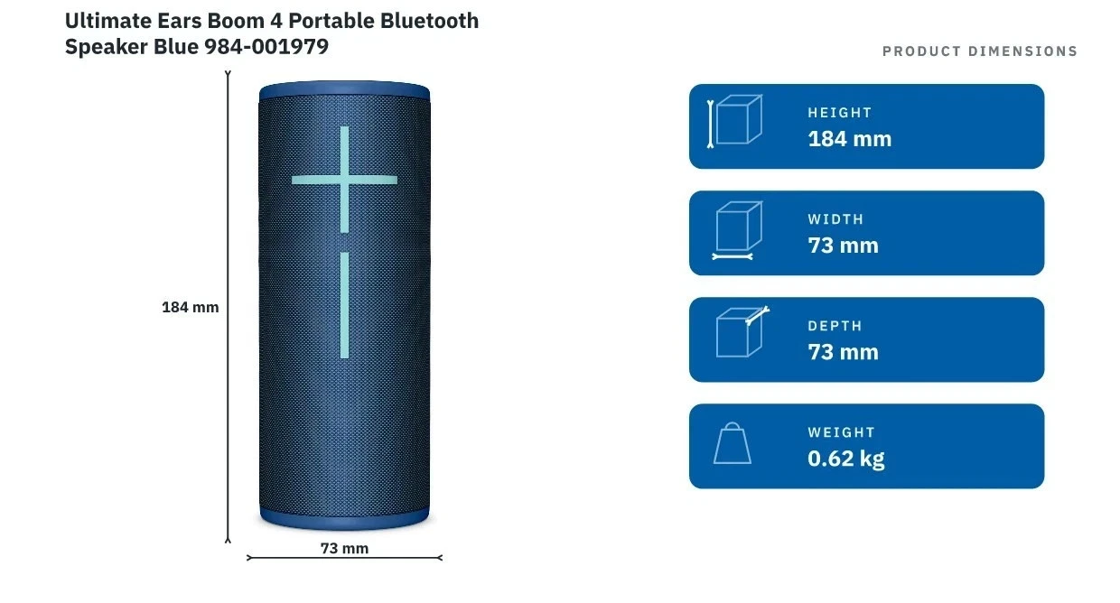 Ultimate Ears BOOM 4 Bluetooth Speaker Blue Waterproof IP67 15Hr Battery