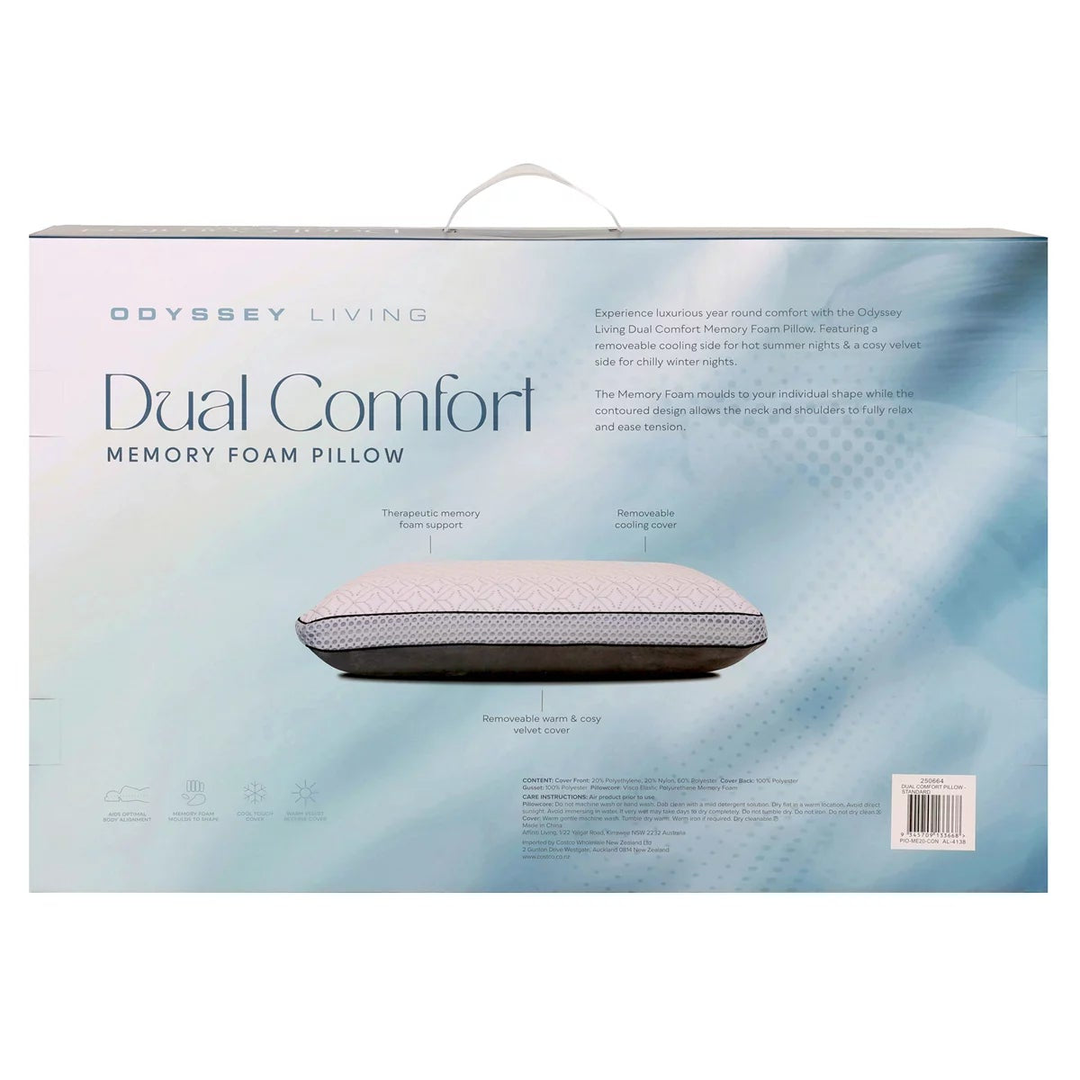 Odyssey Living Dual Comfort Memory Foam Pillow 600x400mm Cooling Side