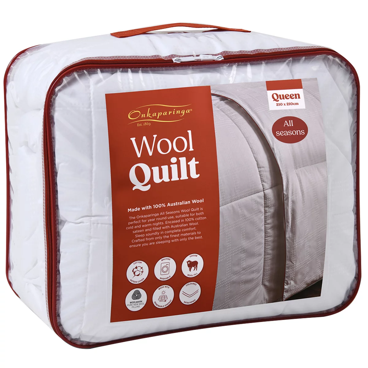 Onkaparinga Queen Wool Quilt All Seasons Soft Lightweight Warm Doona Premium Bed