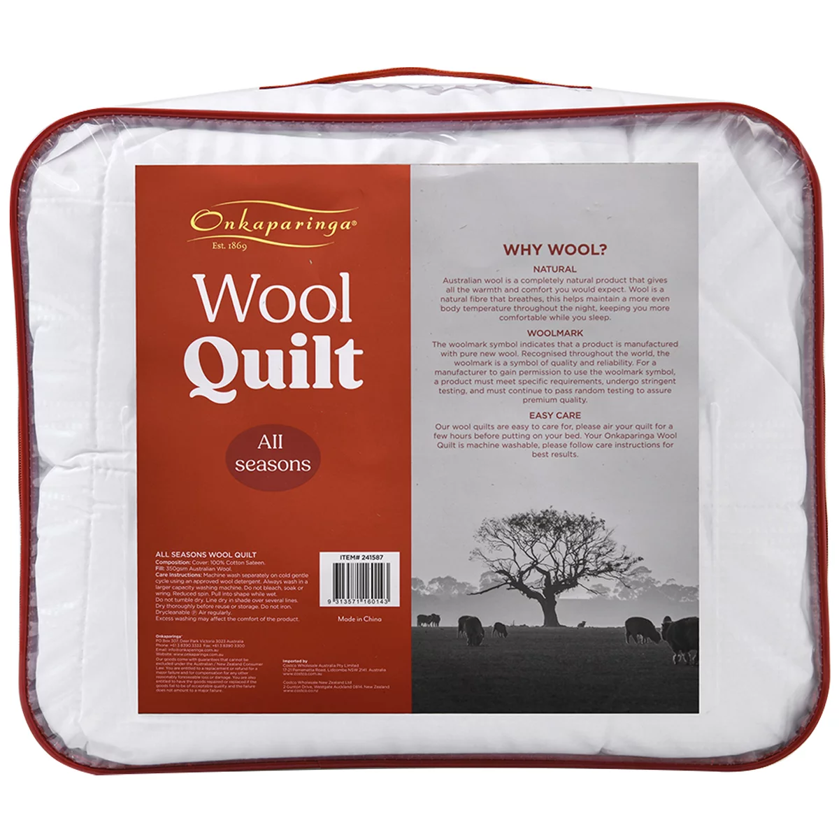 Onkaparinga Queen Wool Quilt All Seasons Soft Lightweight Warm Doona Premium Bed
