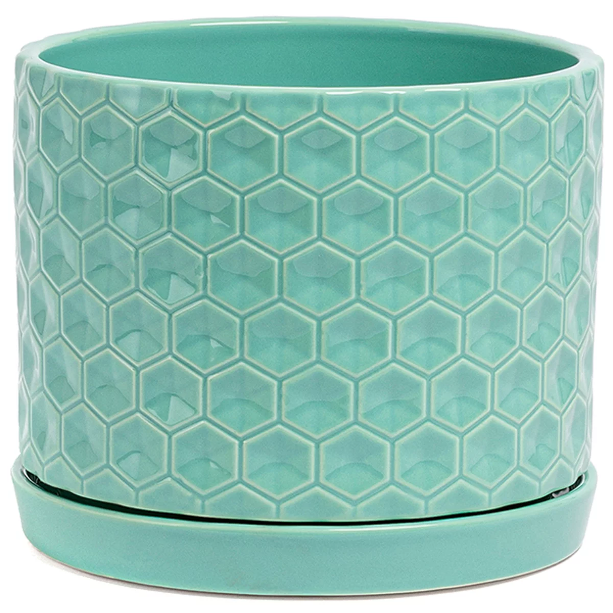 Pack of 2over&back Honeycomb Ceramic Planters W/ Glossy Textured Pots + Saucers