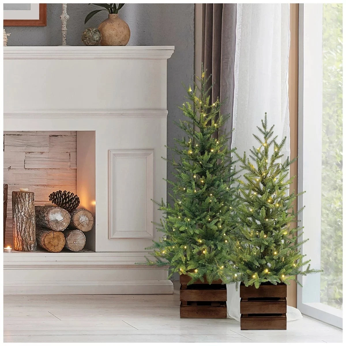CGH Pine Trees 2Piece Set Warm White LED Twinkle Lights 1.2m 0.9m Christmas Tree