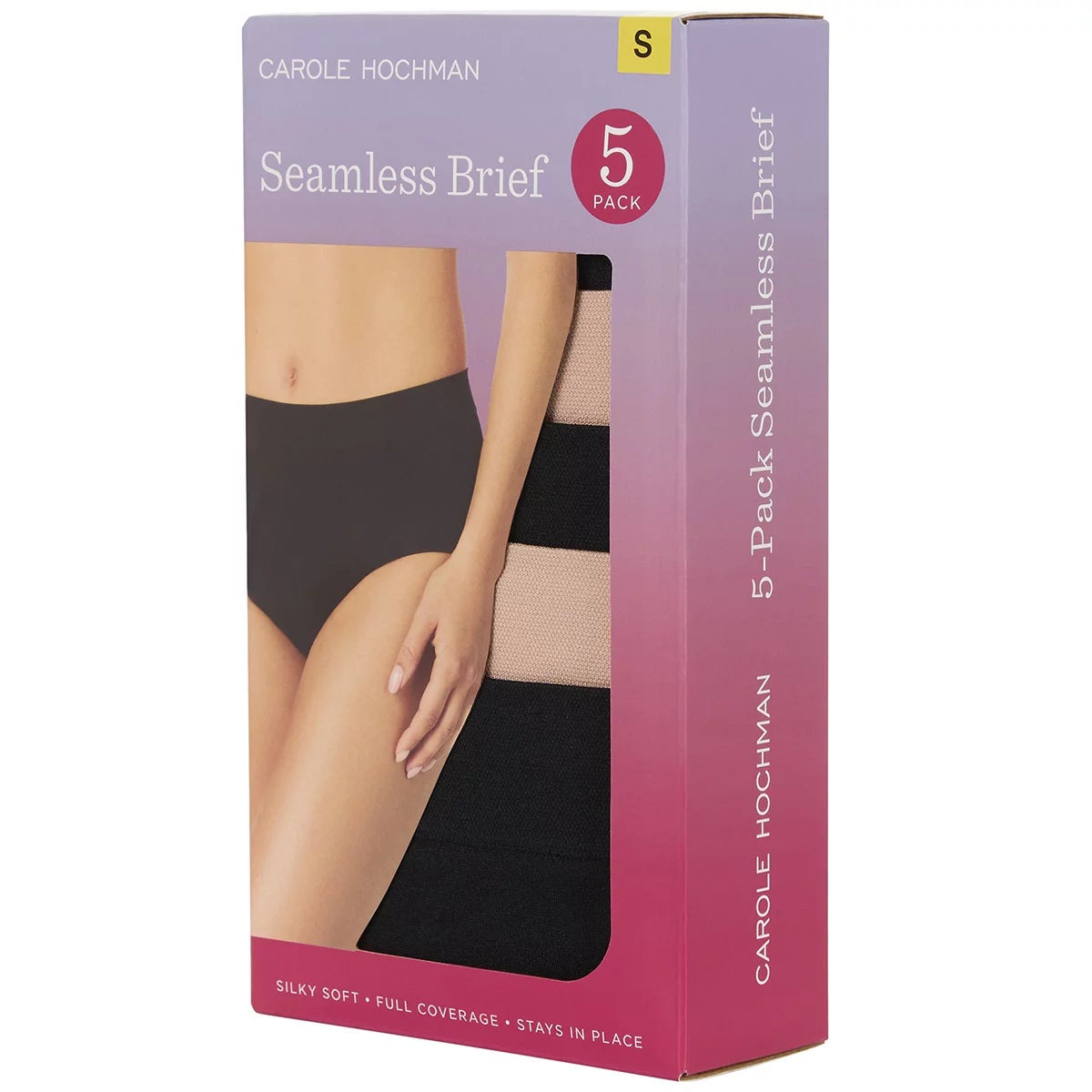 Carole Hochman Womens Seamless Briefs 5 Pack XL Black Nude Full Coverage