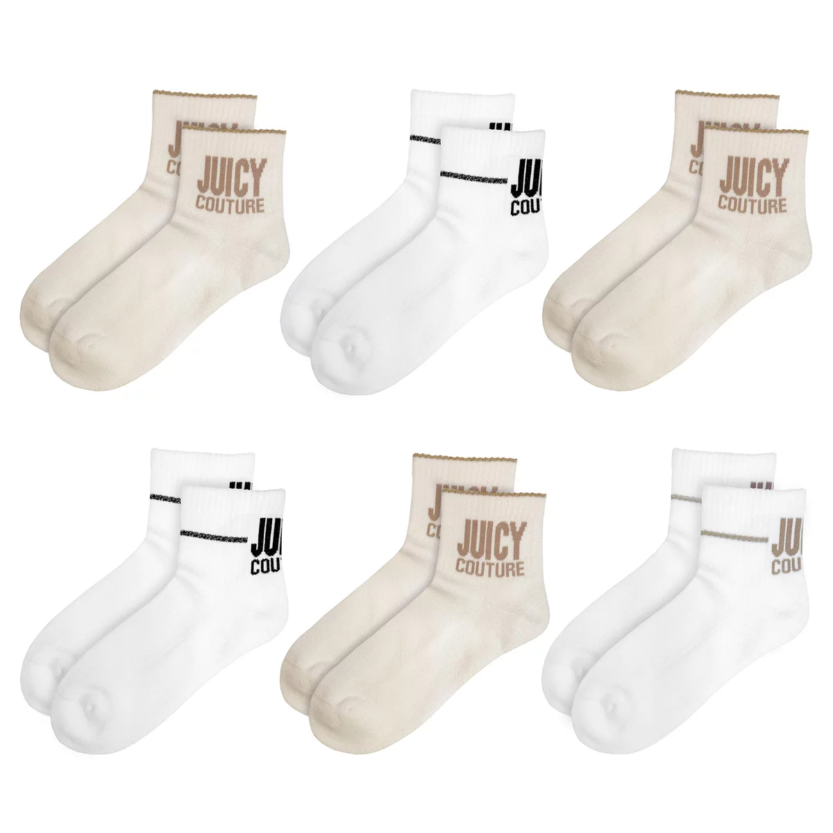 Juicy Couture Quarter Crew Women's Socks 6 Pack Neutral Cushioned Comfort