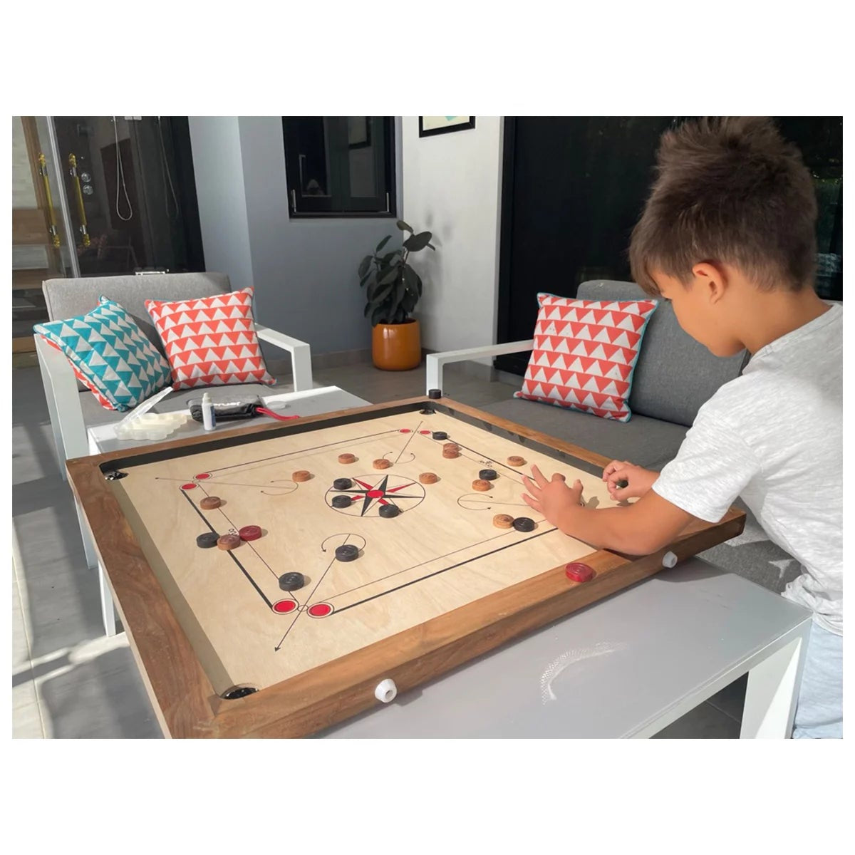 Jenjo Carrom Board Standard 84cm Wooden Strategy Game Indoor Outdoor Family Game