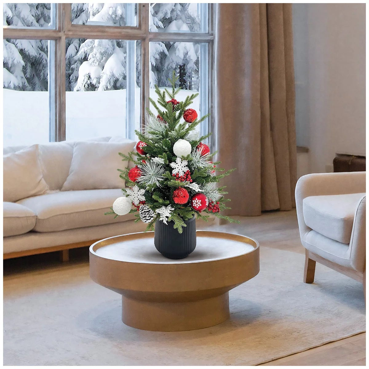 CGH Pre-Lit LED Christmas Pine Tree 91cm Decorated Warm White Lights