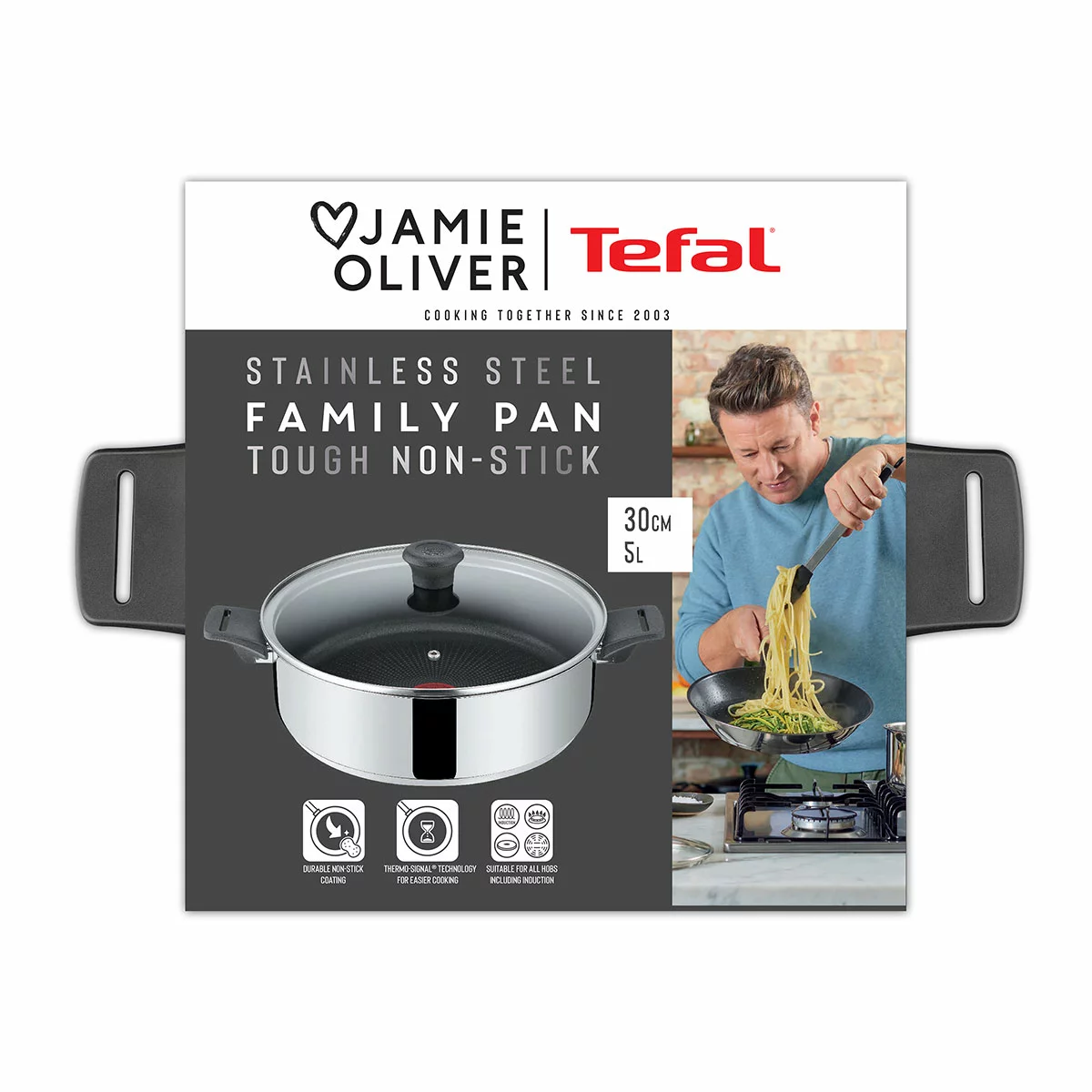 Jamie Oliver by Tefal Family Pan Stainless Steel 30cm Non-Stick Induction W/ Lid
