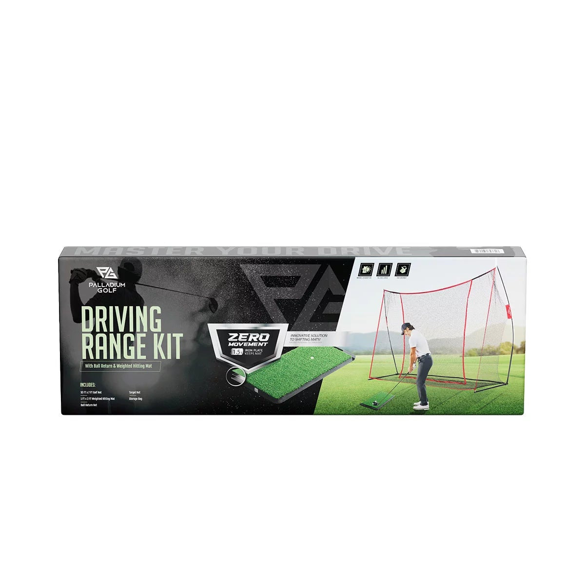 Palladium Golf Practice Driving Range Kit 10ft x 7ft Net Hitting Mat PGN04
