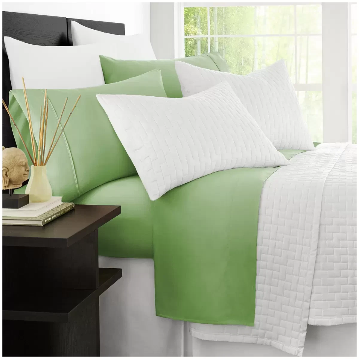 Ramesses 2000TC Bamboo King Single Sheet Set Avocado Ultra Soft Bedding