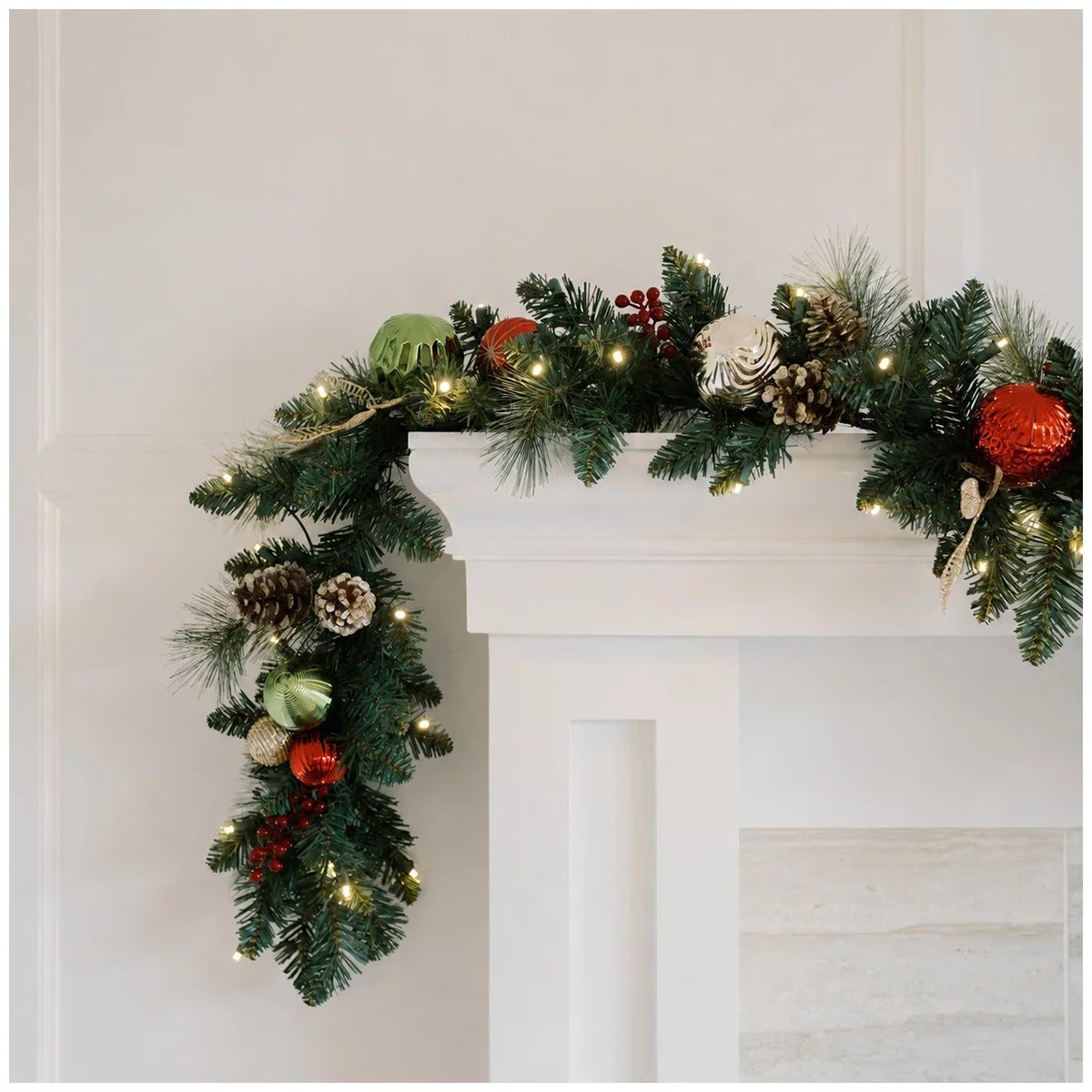 2.7M Pre-Lit Red Christmas Garland 90 LED Decorated Holiday Greenery