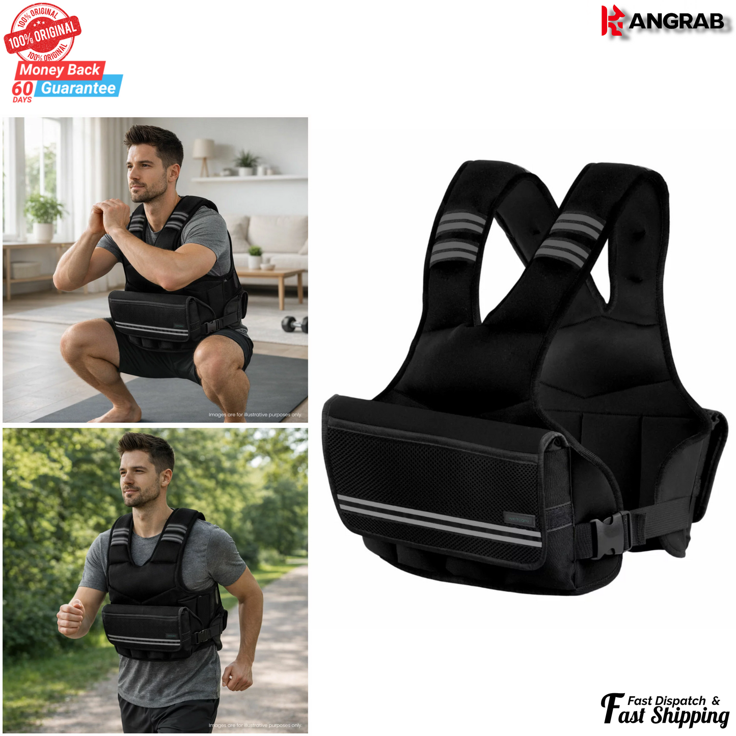 Wellcare Adjustable Weighted Fitness Vest 10kg - Hands-Free Design
