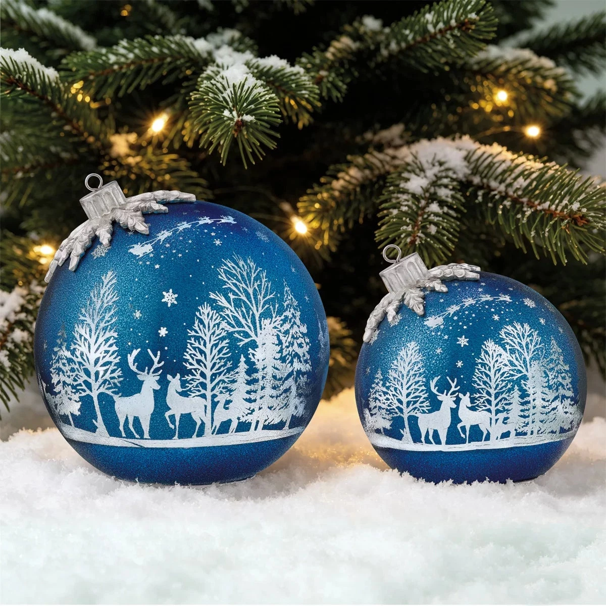 Seasonal Rotating Glass Balls 2 Piece Set Blue Decorative Christmas Decor