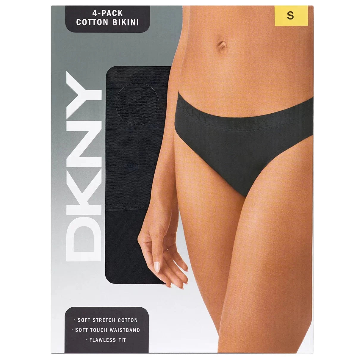 DKNY Women's Bikini Brief 4 Pack Black Small Cotton Stretch Underwear