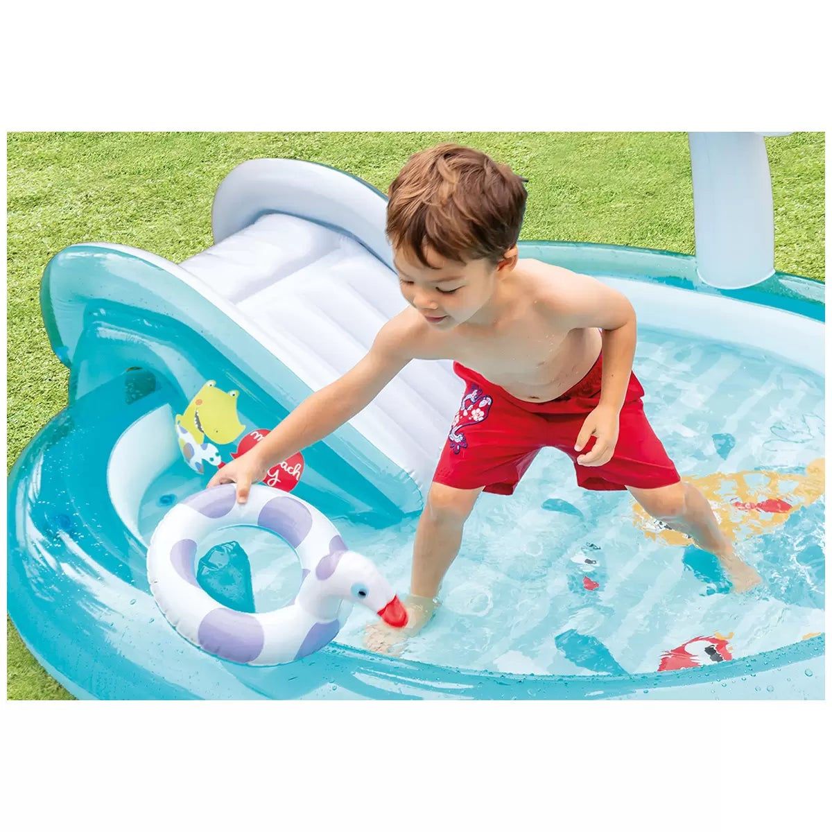 INTEX Gator Inflatable Play Centre Kids Pool Water Slide& Sprayer Mushroom Shade