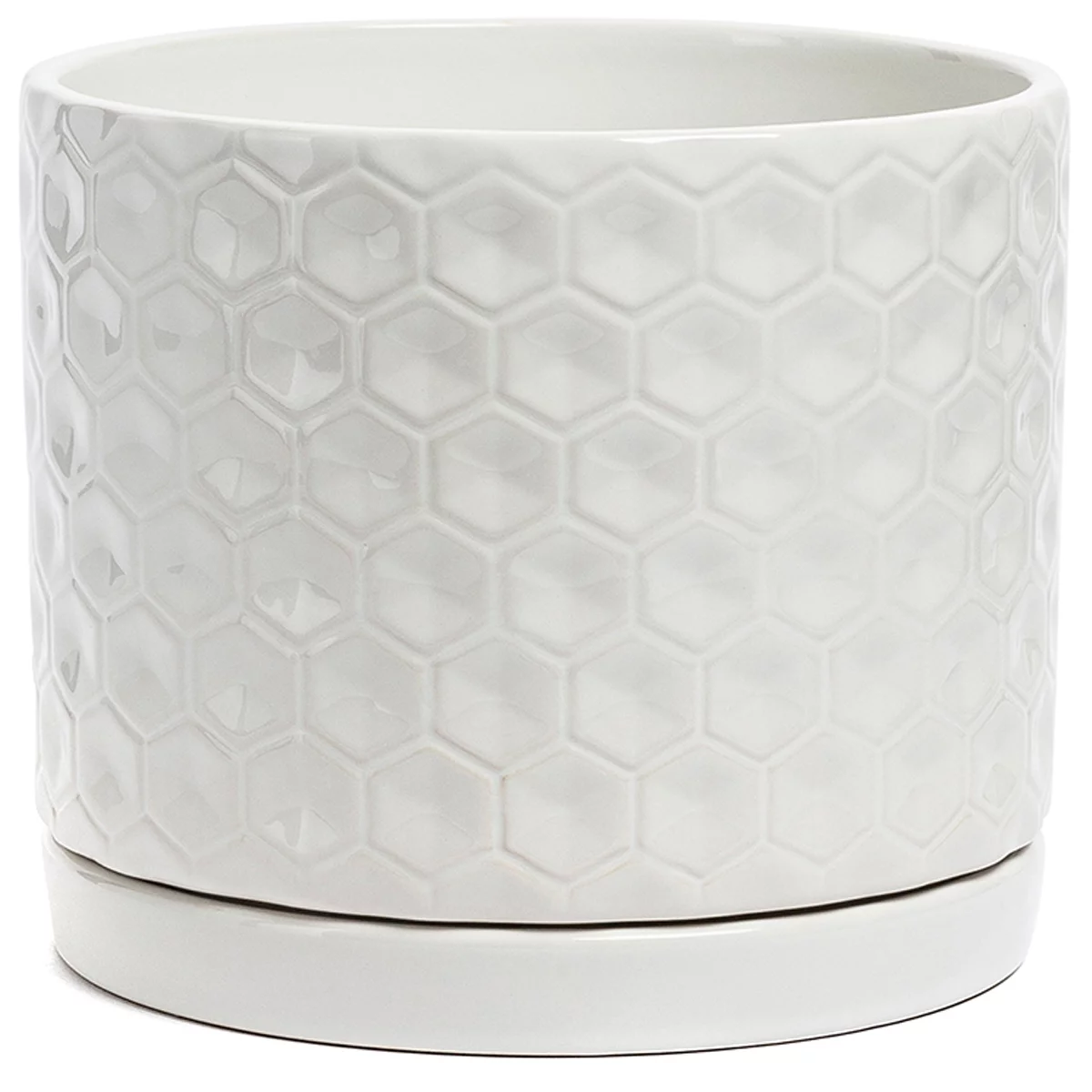 Pack of 2over&back Honeycomb Ceramic Planters W/ Glossy Textured Pots + Saucers